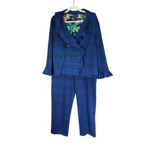 C Wonder by Christian Siriano 2 Piece Suit Womens XL Blue Plaid Double Breasted